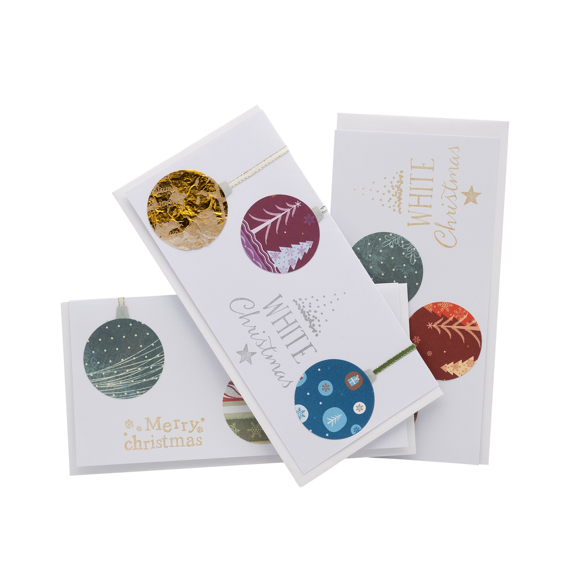 3er-Set Weihnachtskarten Xmas Kugeln, weiß