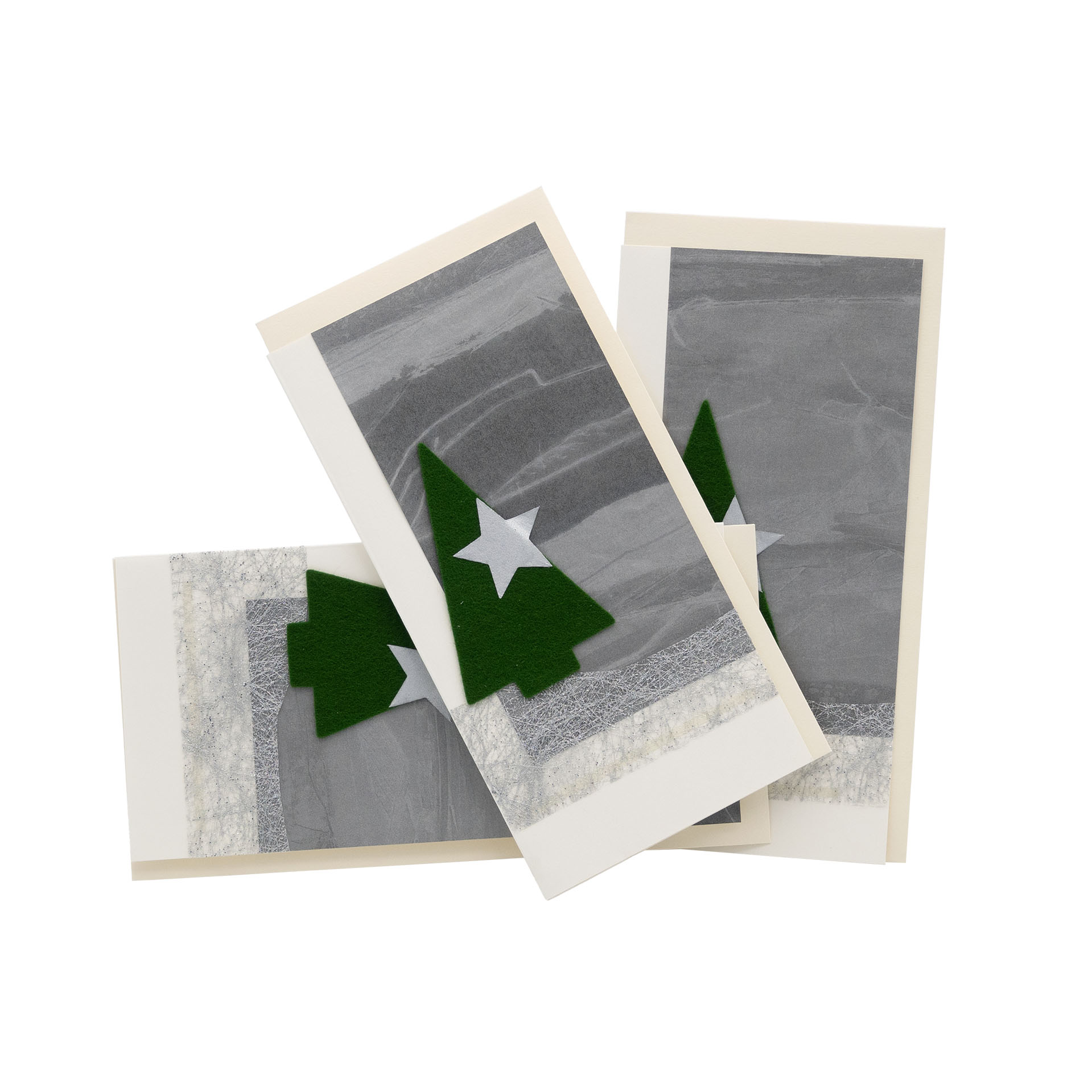 3er-Set Weihnachtskarten Filztanne, silber